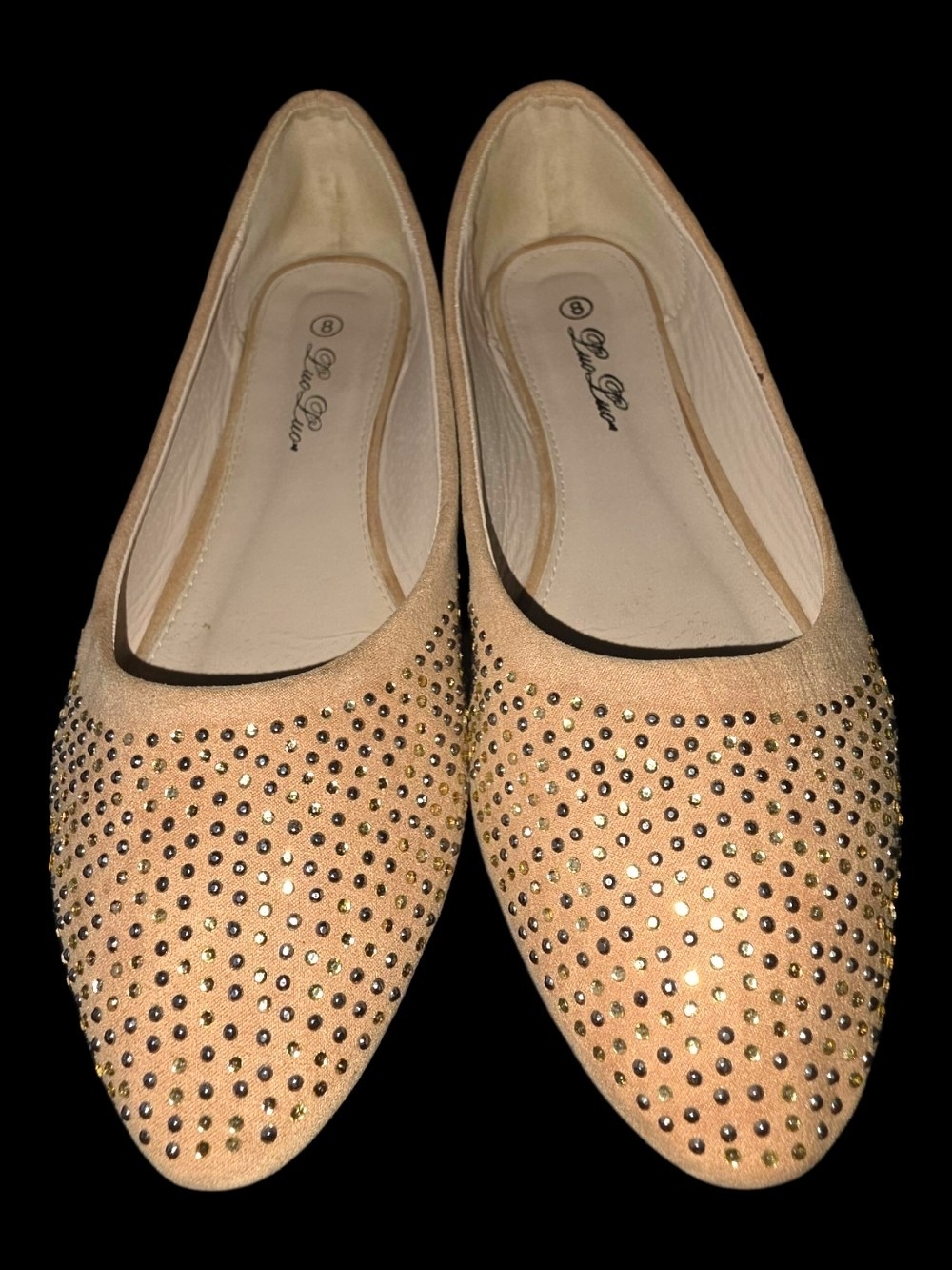Luo Luo Cynthia Faux Suede Rhinestone Ballet Flats - Tan / Nude - Size 8